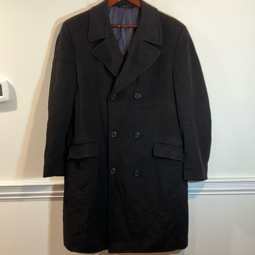 Ted Baker London black wool double breasted men’s dress coat 42R